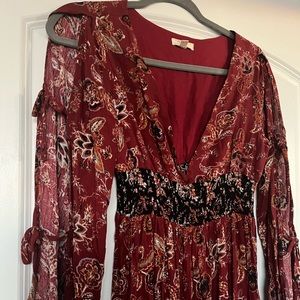 Ganji LA Maxi Boho Dress Red Floral, Peasant Free People Style